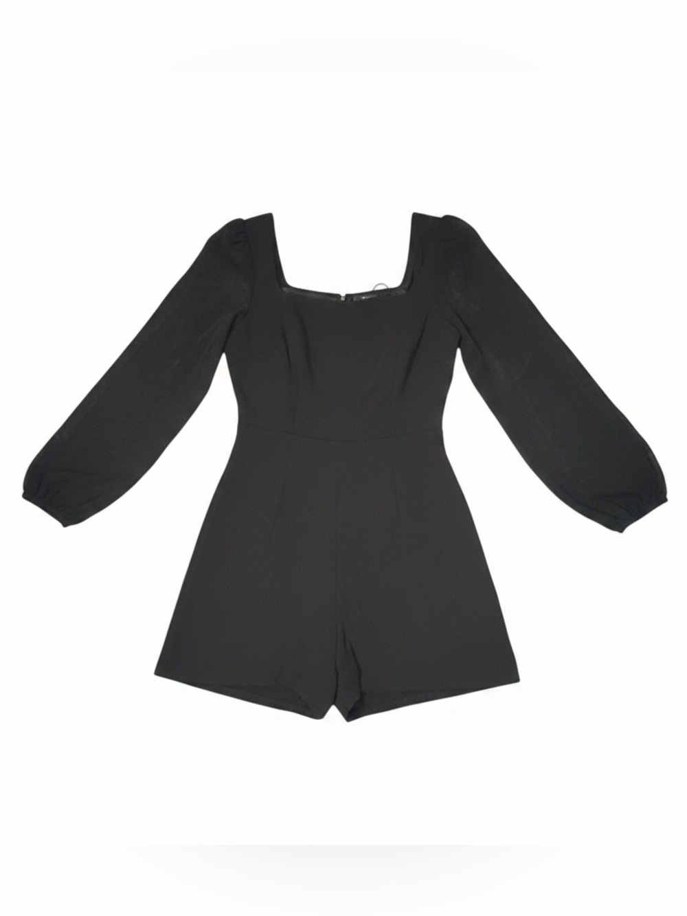 Speechless Black Long-Sleeve Square Neck Romper with Puff Sleeves (006)